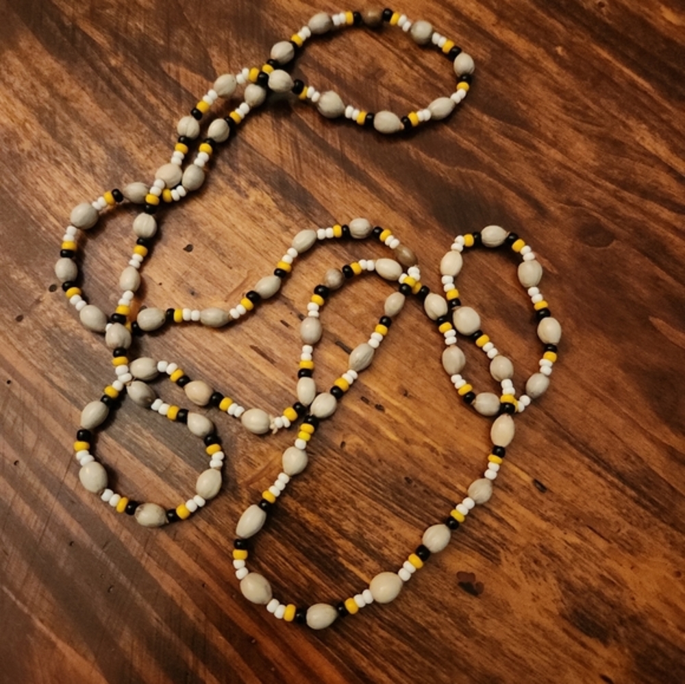 Gray Black Gold White Glass Bead Necklace JA-16